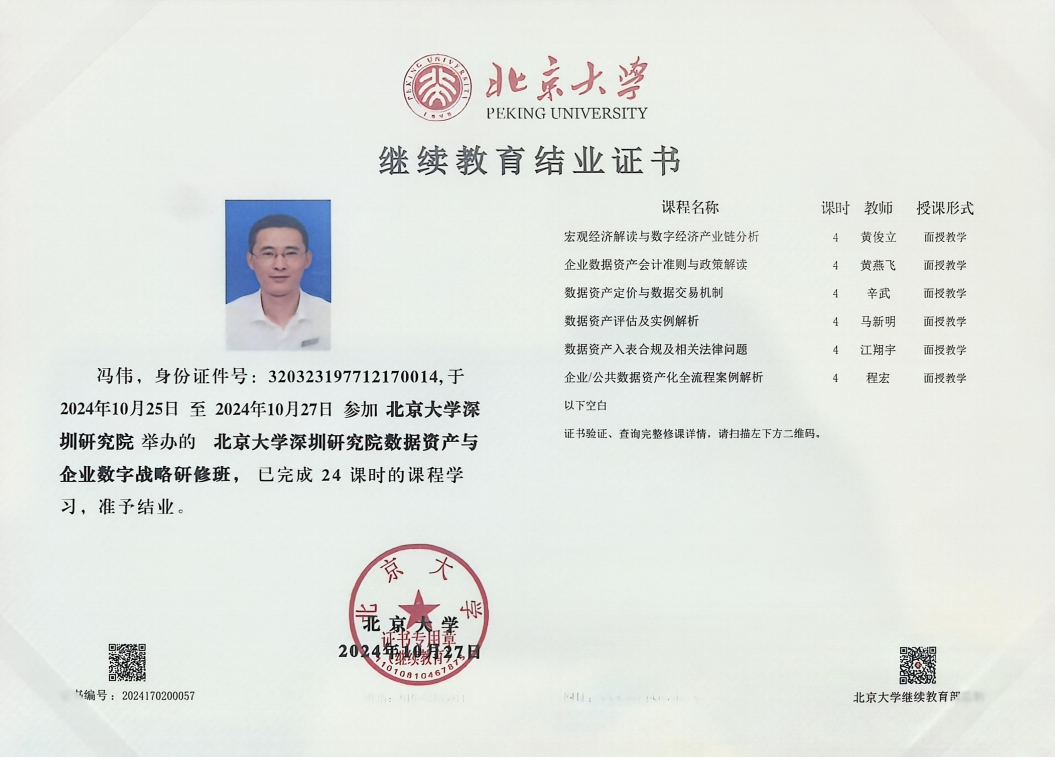 北京大學數據資產資質證書